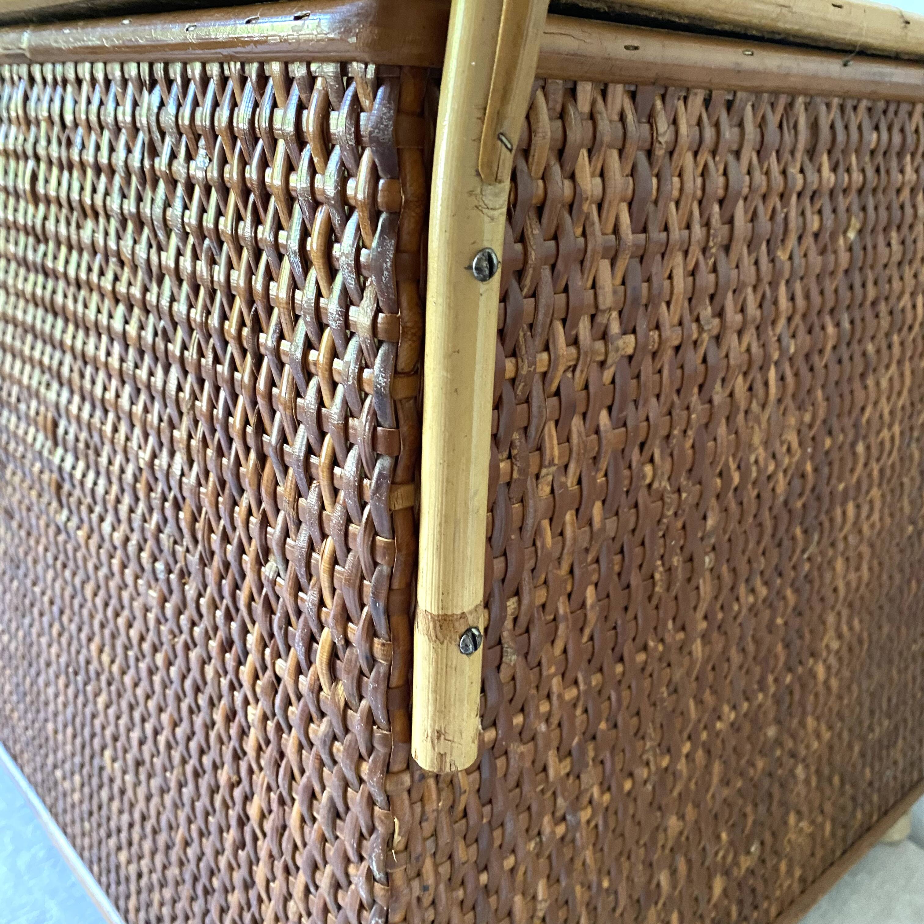 Vintage rattan cane bench chest