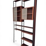 Scandinavian modular library shelves - lacquered mahogany metal 1970
