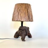 Vintage brutalist lamp in solid olive tree, France 1950