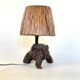 Vintage brutalist lamp in solid olive tree, France 1950