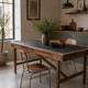 Vintage workshop folding table in oak with a hand-patinated black top.
