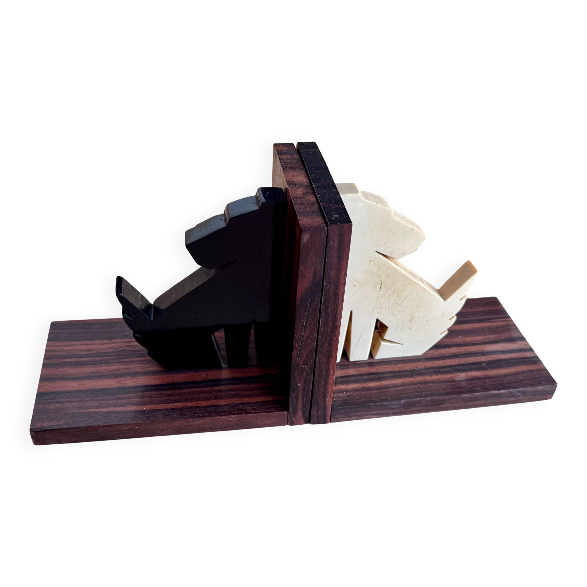 Art Deco bookends in rosewood and Bakelite