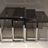Set of 3 chrome nesting tables. Around 1970.