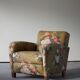 Pair of curved Danish modern lounge chairs, original fabric, Fritz Hansen, 1940.