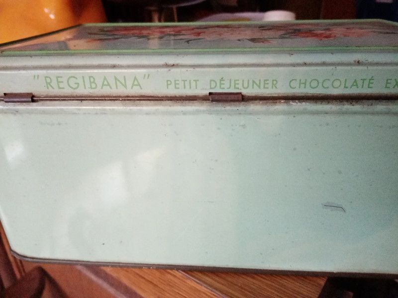 Old metal box 30x18 regibana green flower