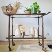 Vintage stained wood and clear glass sideboard – 1950s/60s