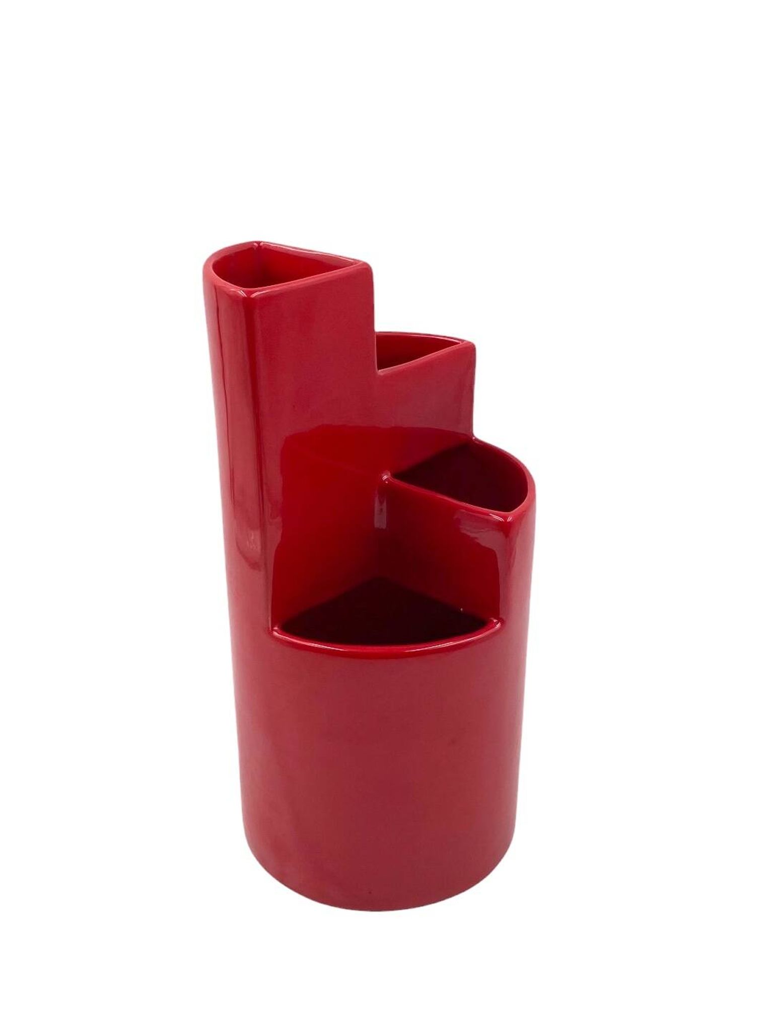 Franco Bettonica, red ceramic vase mod. fb1, Gabbianelli Italy ca. 1970