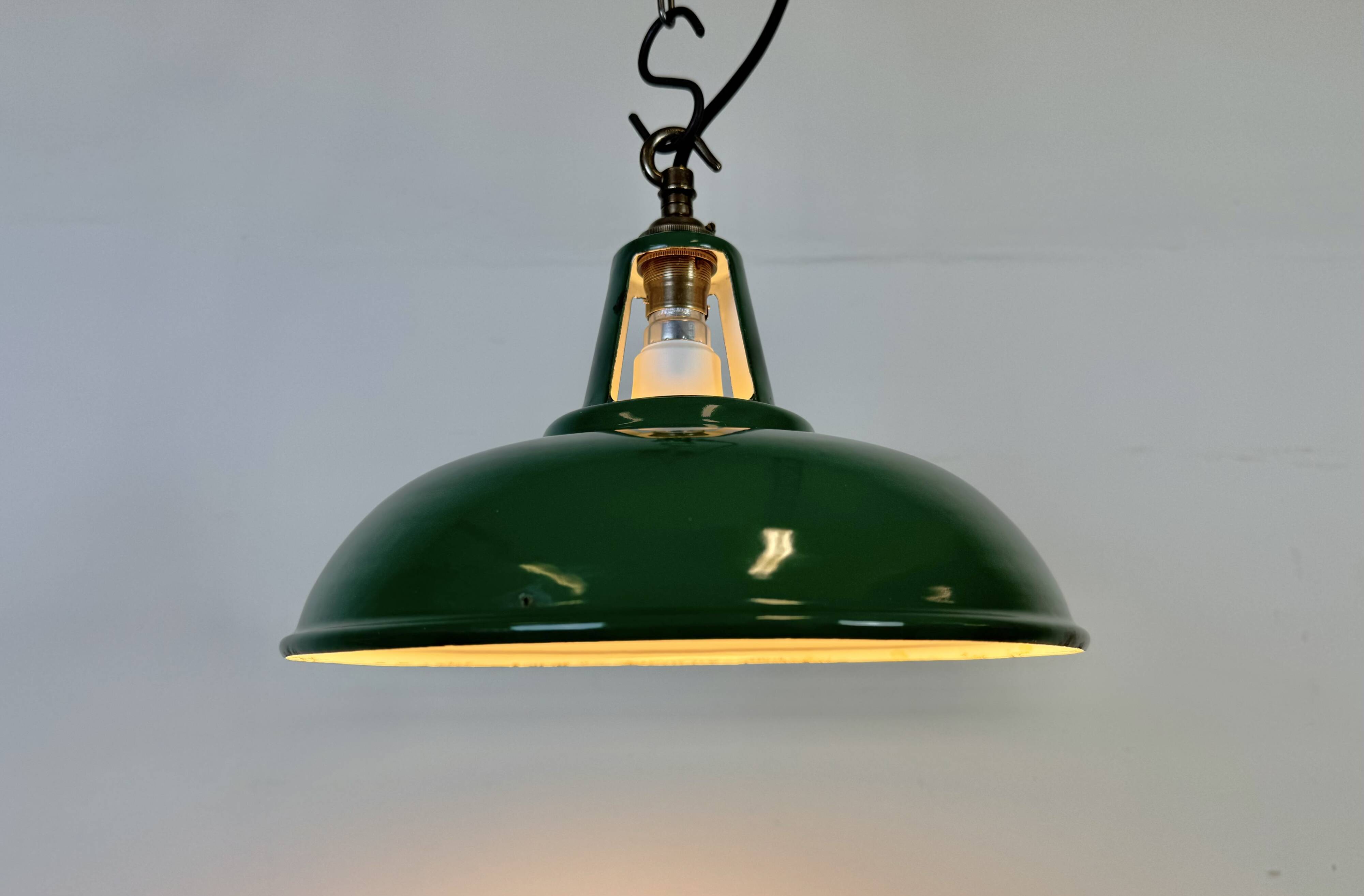 Industrial Green Enamel Factory Pendant Lamp, 1960s
