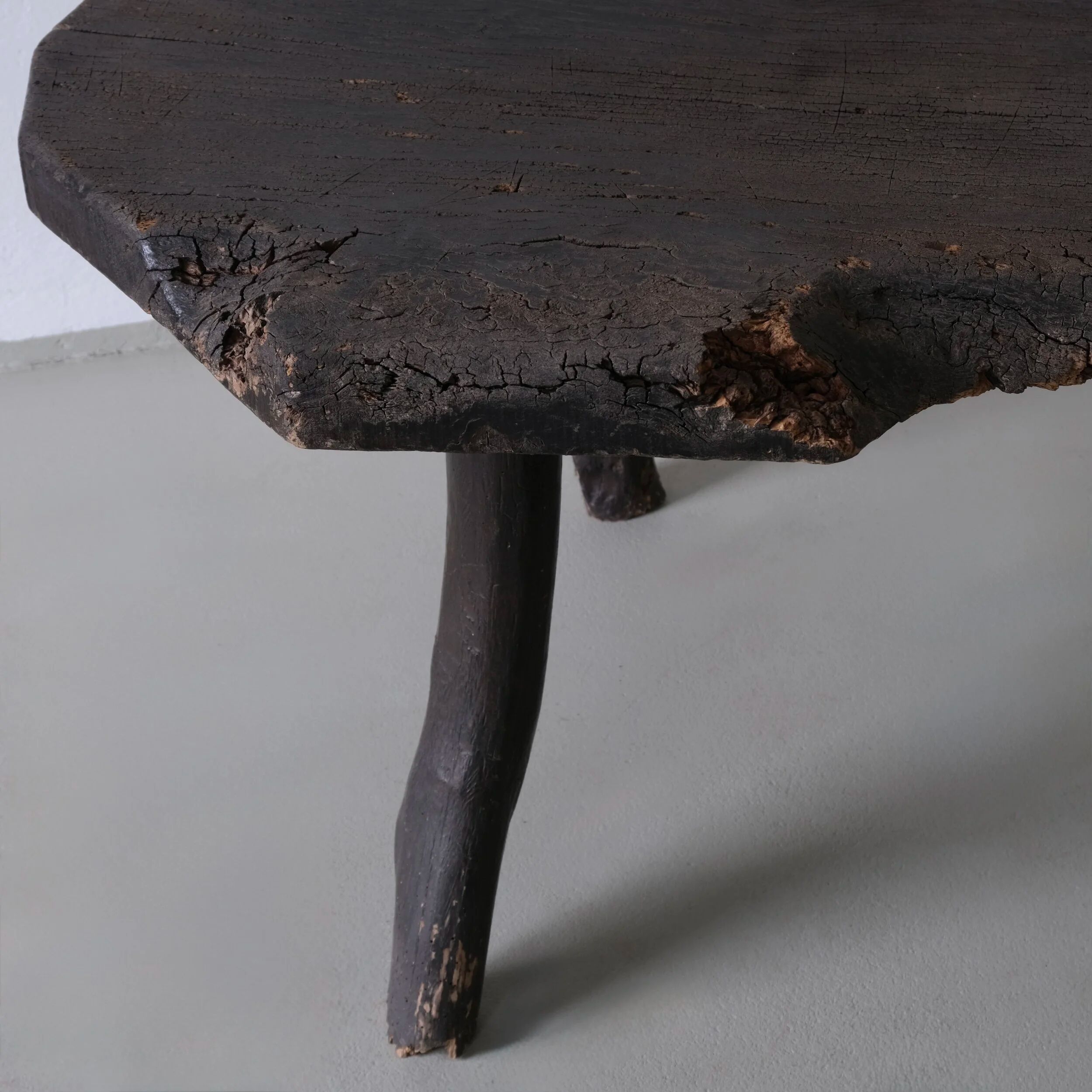 Wabi-sabi rustic dark wood side table | Belgium | Vintage