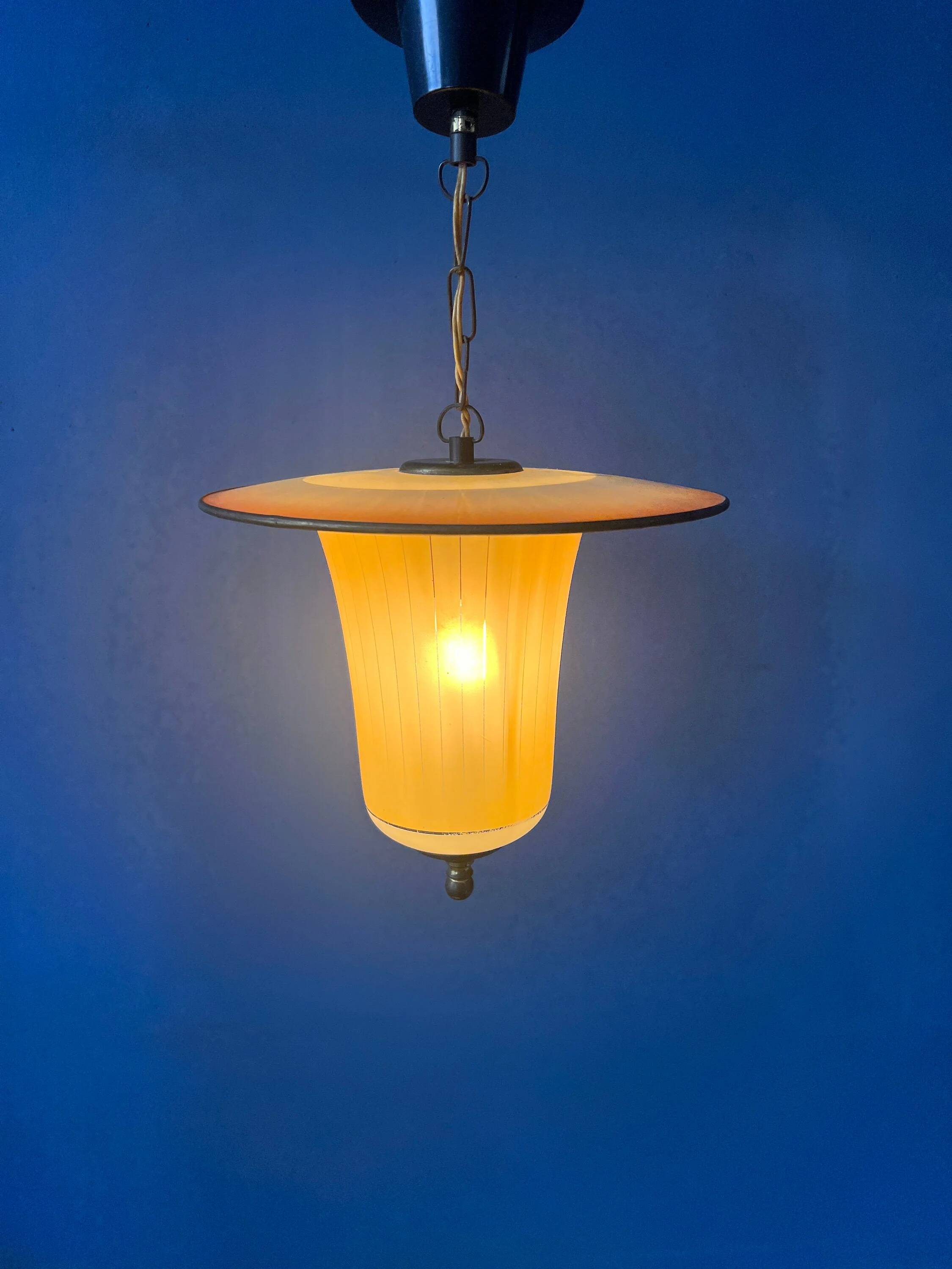 Vintage 1950s glass and brass pendant light.