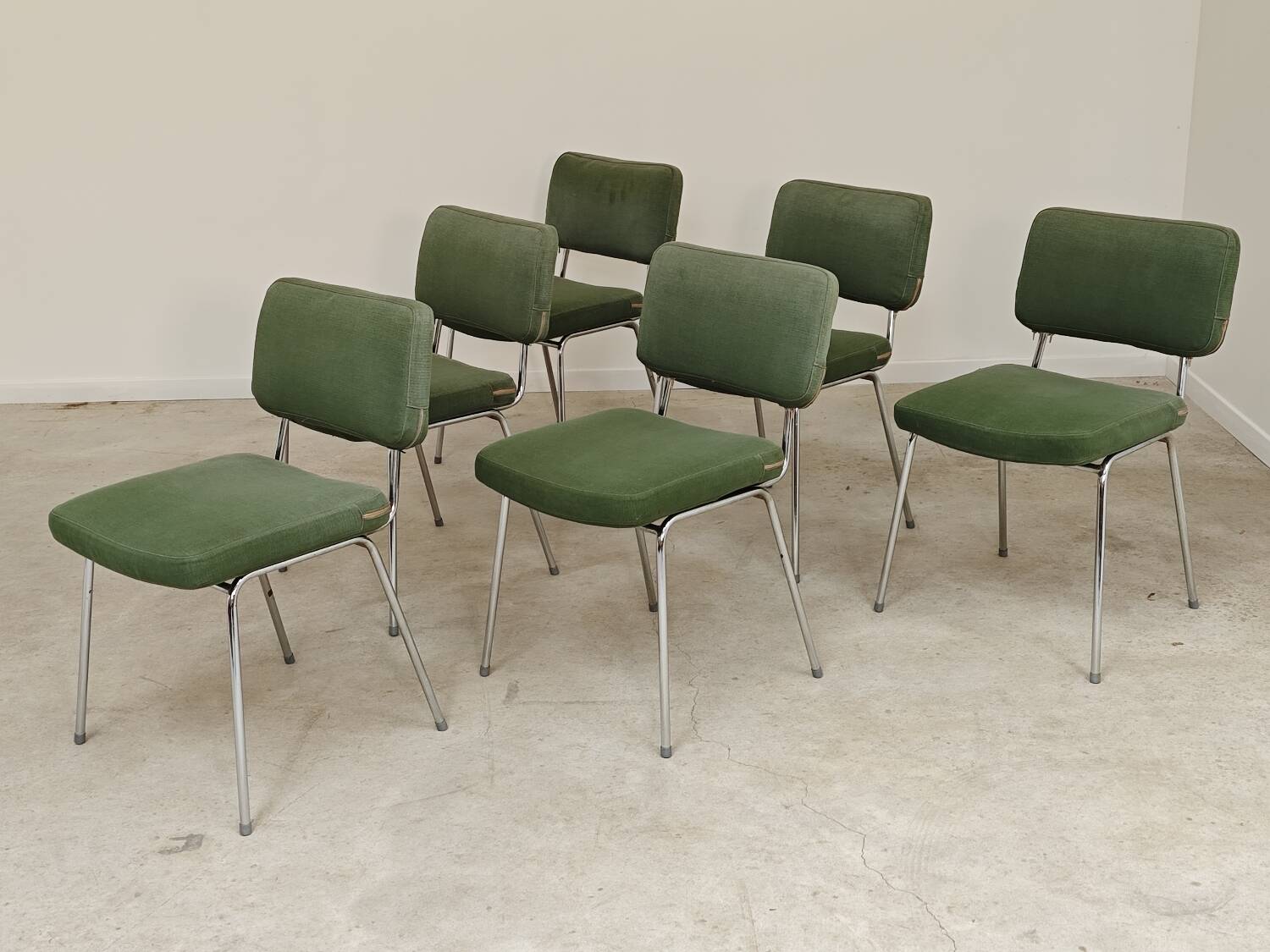 André Simard green velvet chairs for Airborne 1960, set of 6