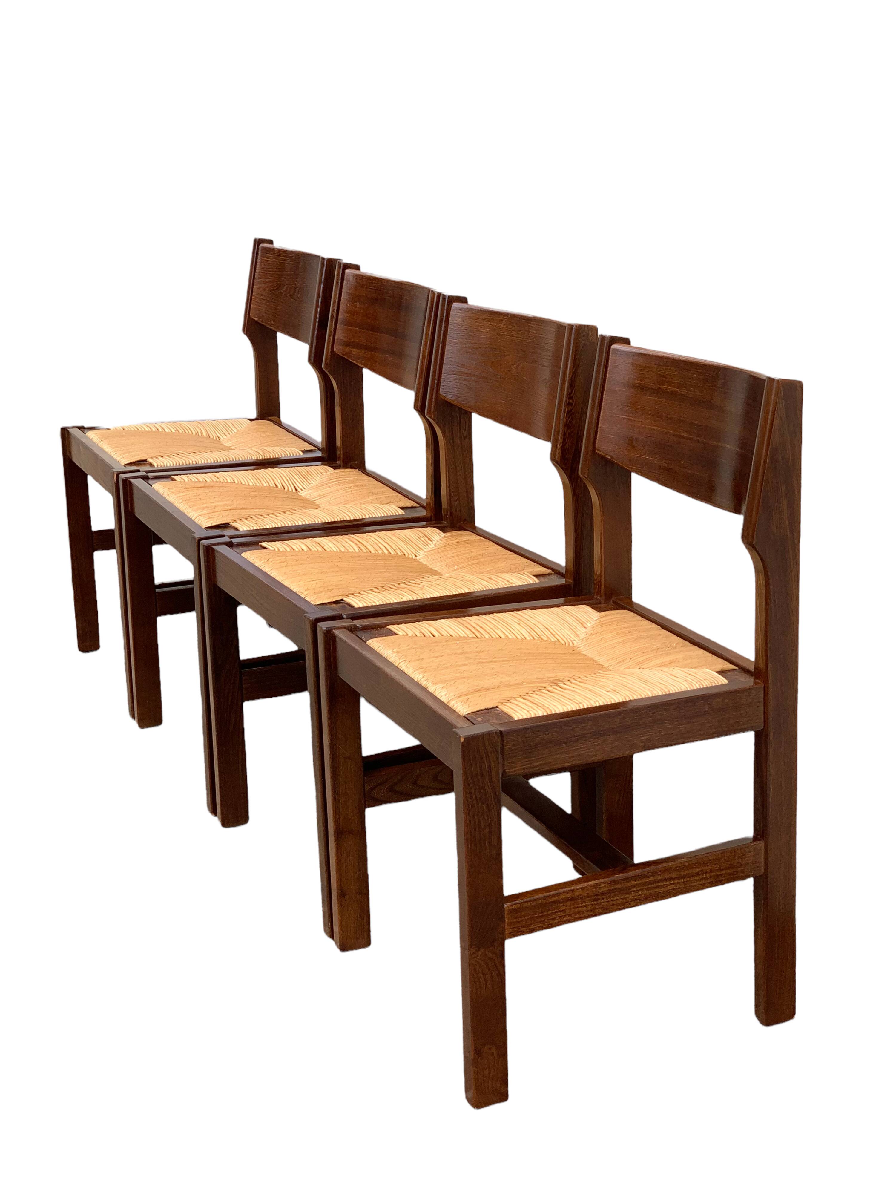 Mulched chairs in vintage solid elm 1960