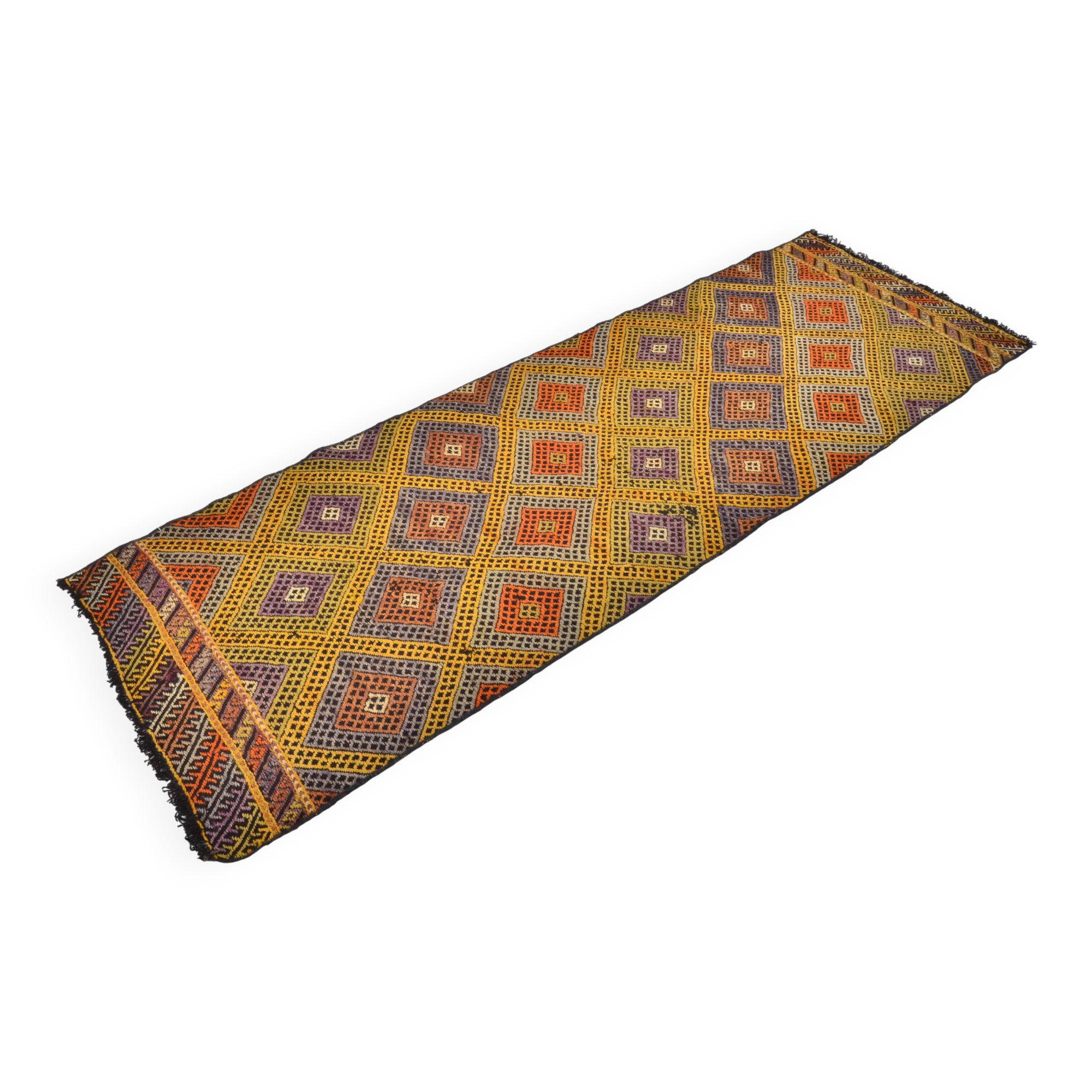 Tapis Kilim en laine tissé à la main de style bohème turc, référence 3401