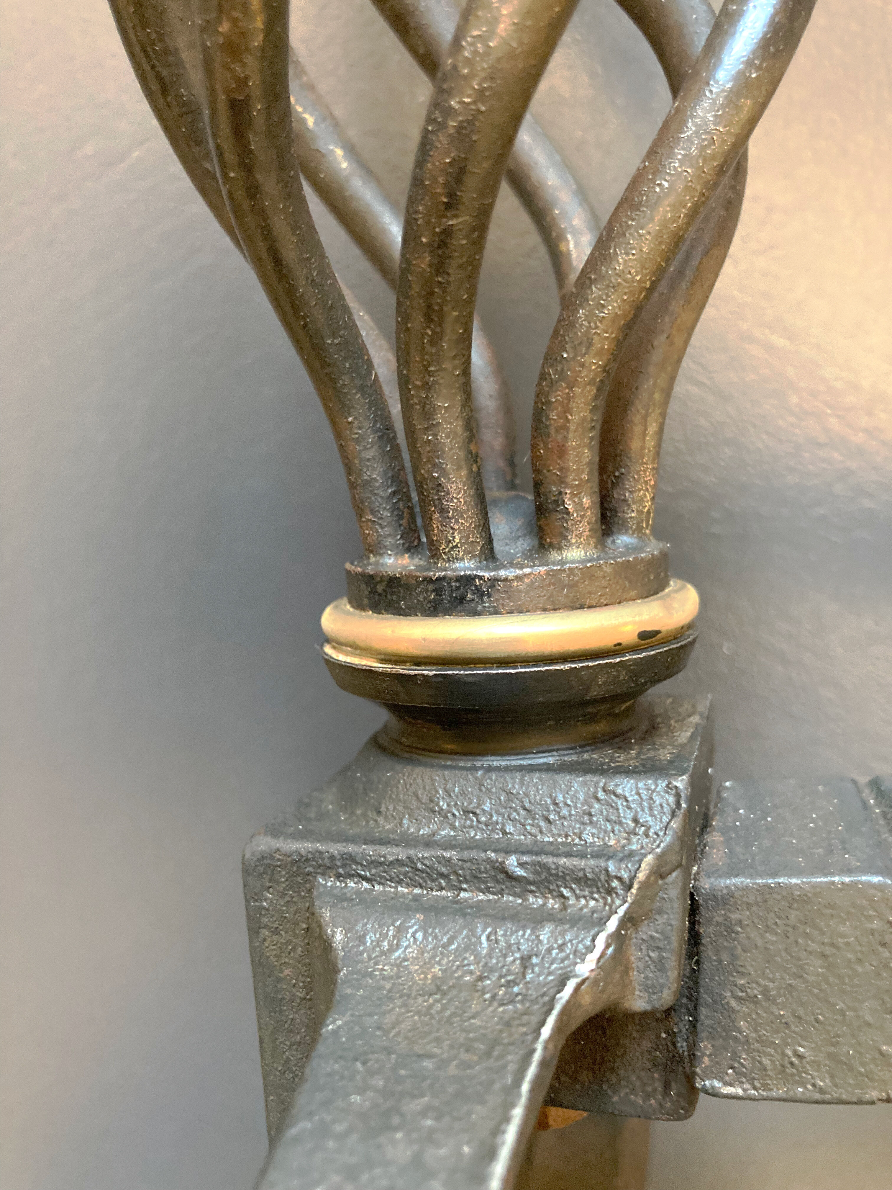 Chenets modernist bronze and cast iron