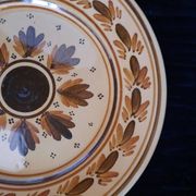 Ancienne Assiette HB Quimper Céramique Décor Géométrique Floral Brun Jaune