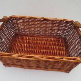rectangular wicker storage pan with protective canvas cover