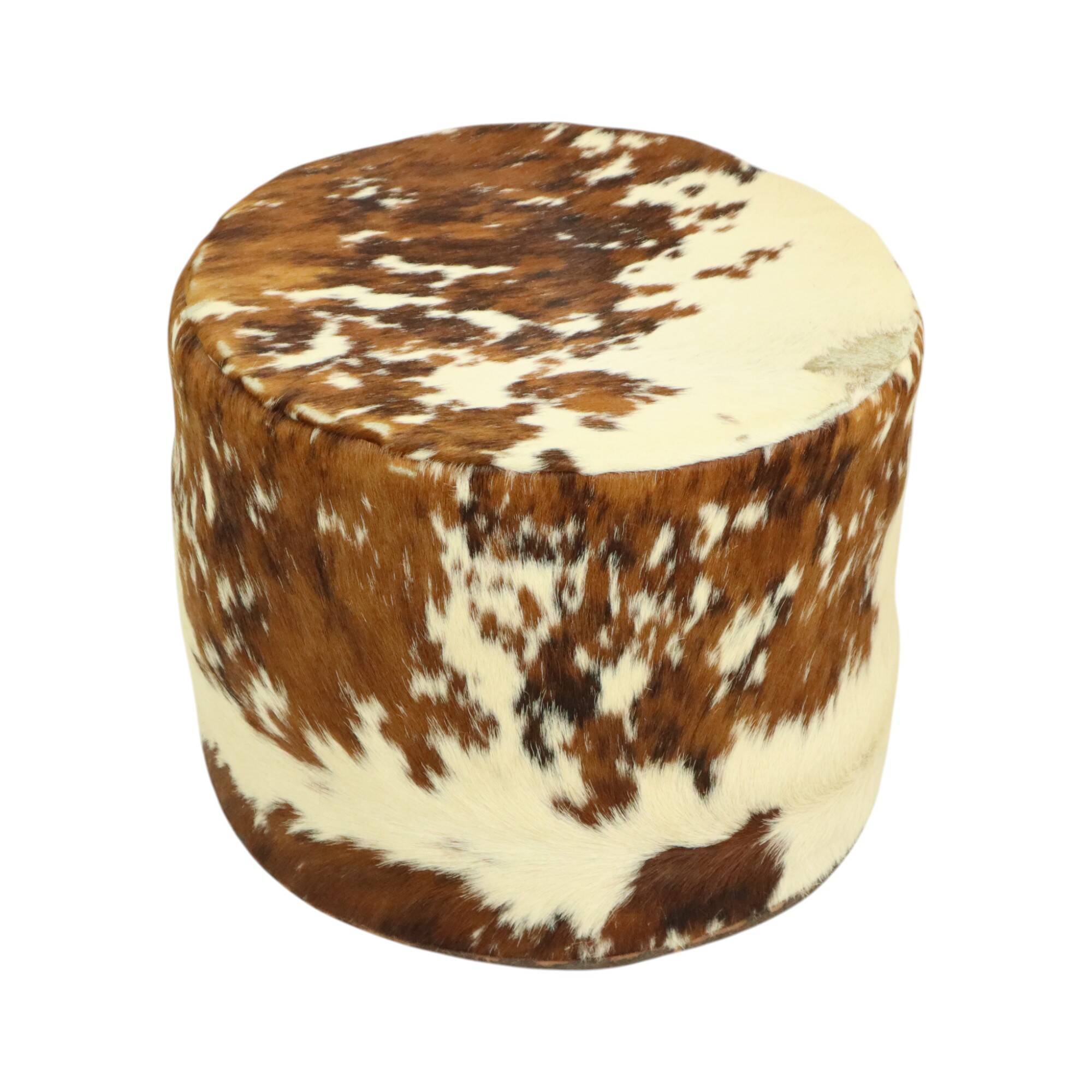 Round Vintage Pouf Cowhide Leather Sixties 47cm