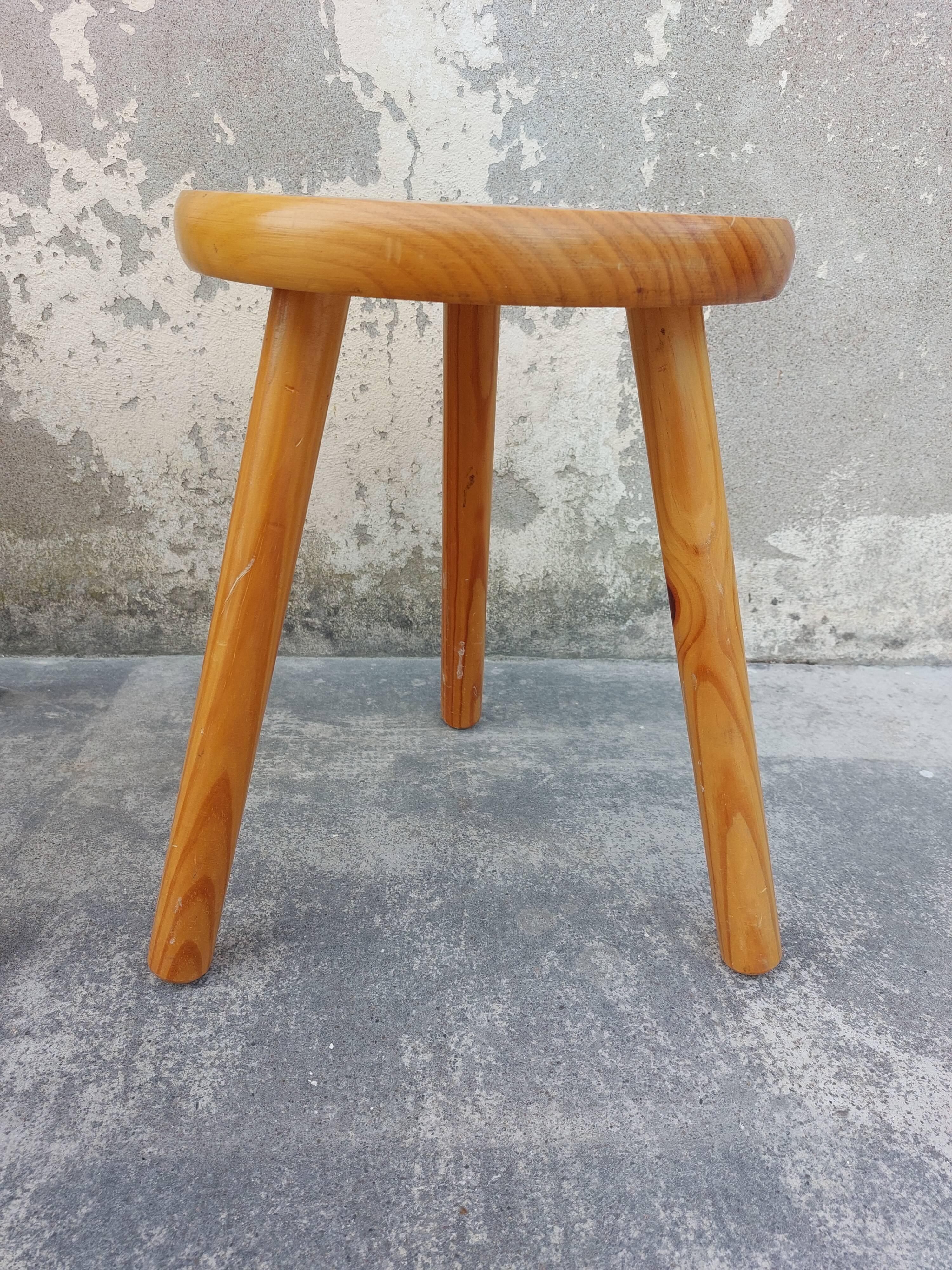 Pair of vintage pine tripod stools