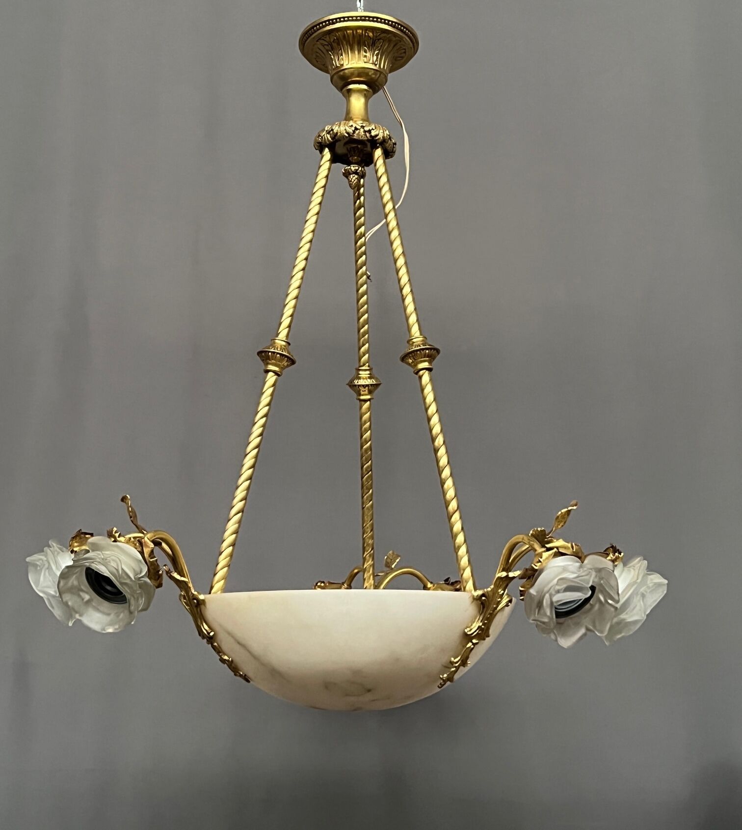 Art Deco chandelier. Marble, solid gilded bronze.