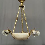 Art Deco chandelier. Marble, solid gilded bronze.