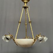 Art Deco chandelier. Marble, solid gilded bronze.