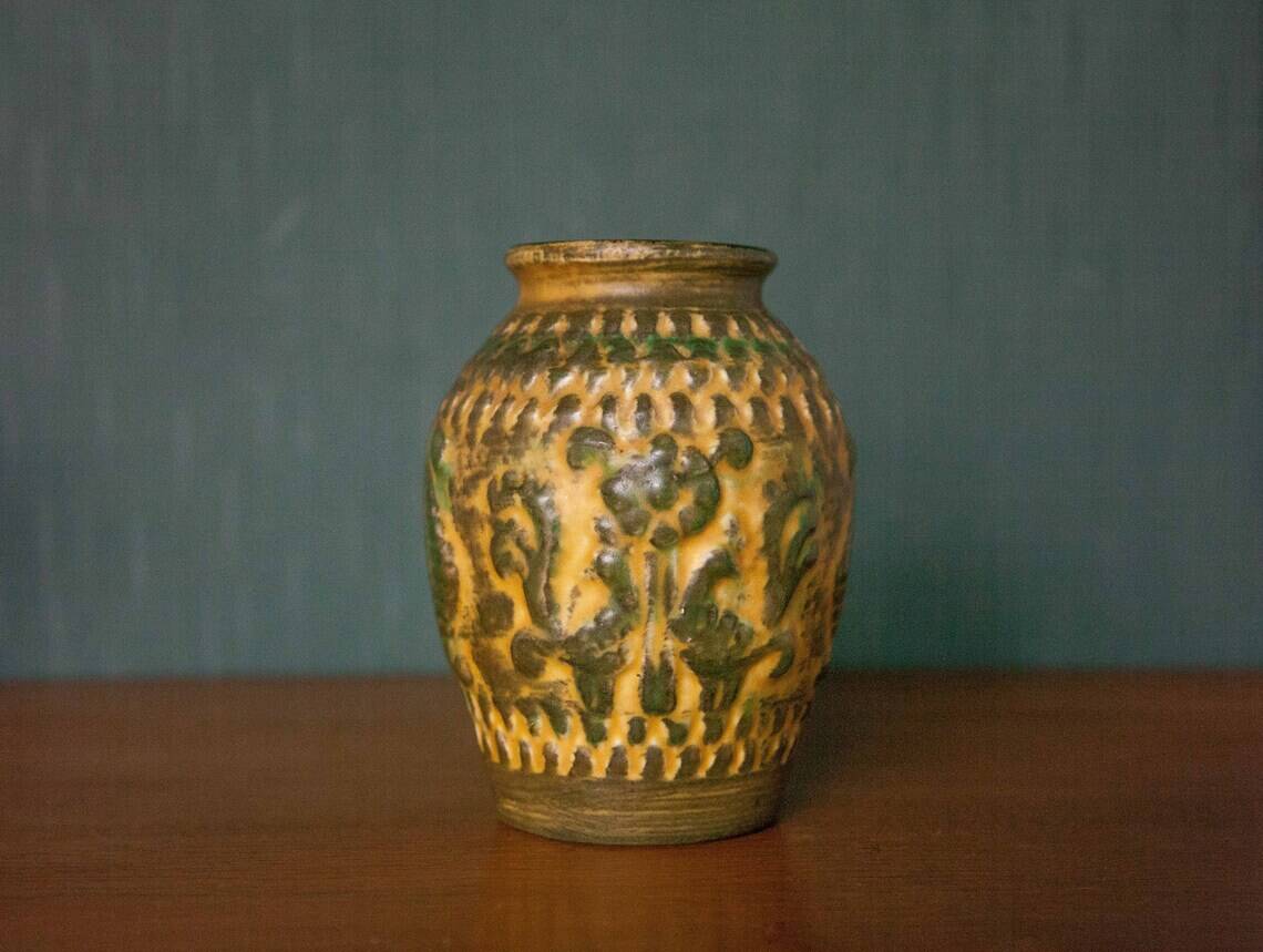 West Germany vase 958-14, Peacock ceramic vase, collection, bodo Mans, Bay Keramik