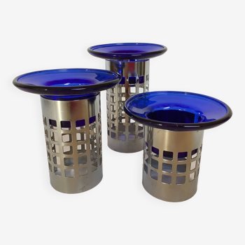 Trio de bougeoirs bleu cobalt