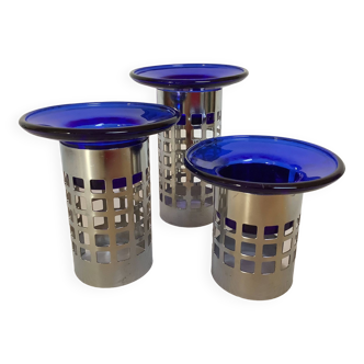 Trio of cobalt blue candle holders