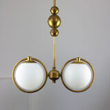 Mid-Century Brass & Opaline Glass Chandelier