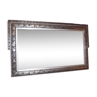 Miroir art-déco bois et stuc gris 65 x 40 cm
