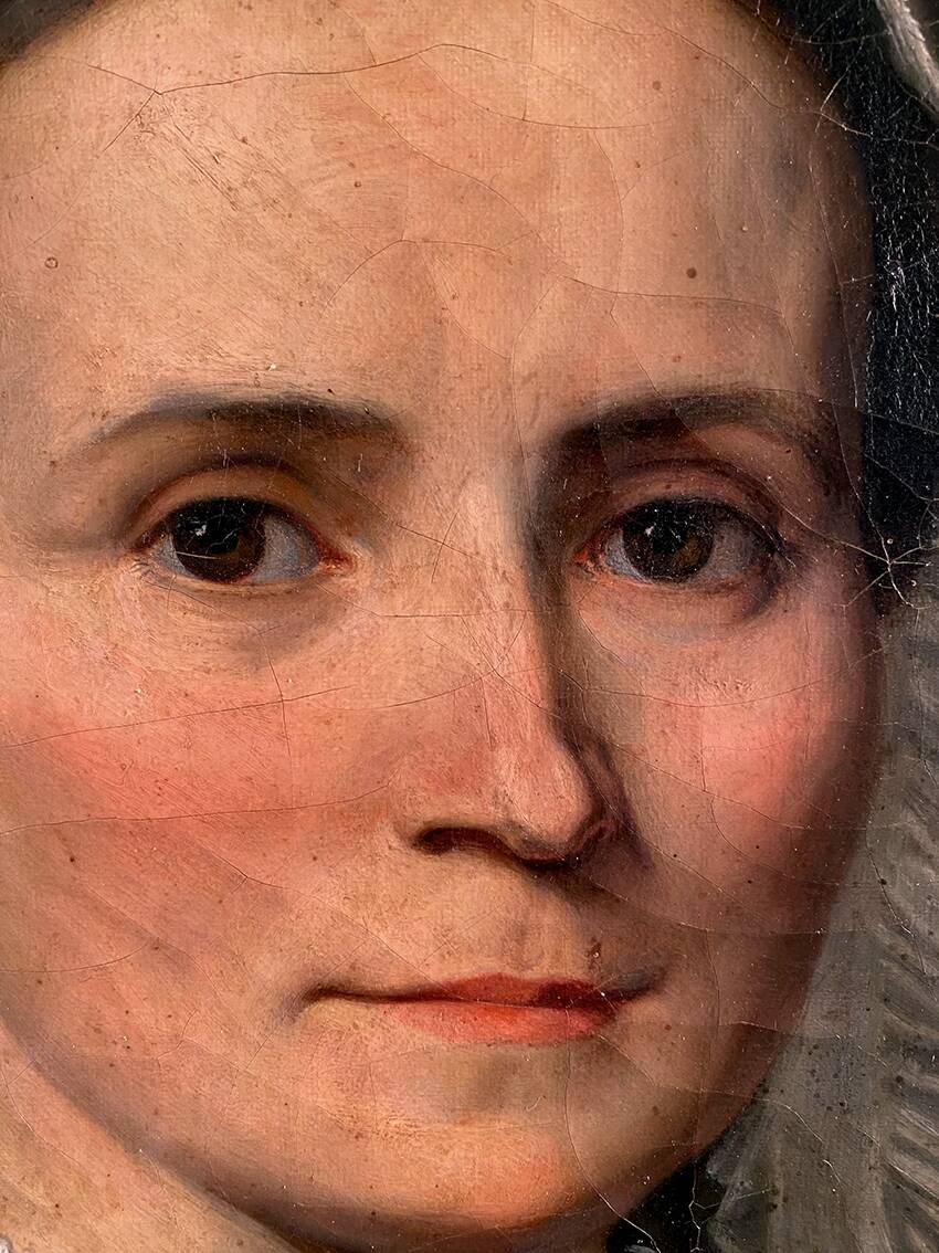 “Portrait of a woman in a black dress”, oil on canvas early 20th century