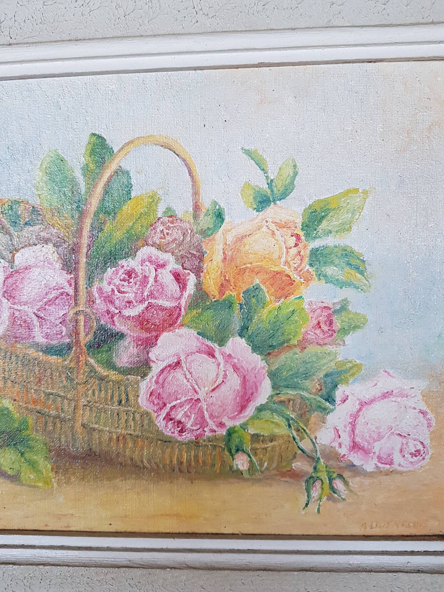 Oil painting on canvas bouquet of old roses