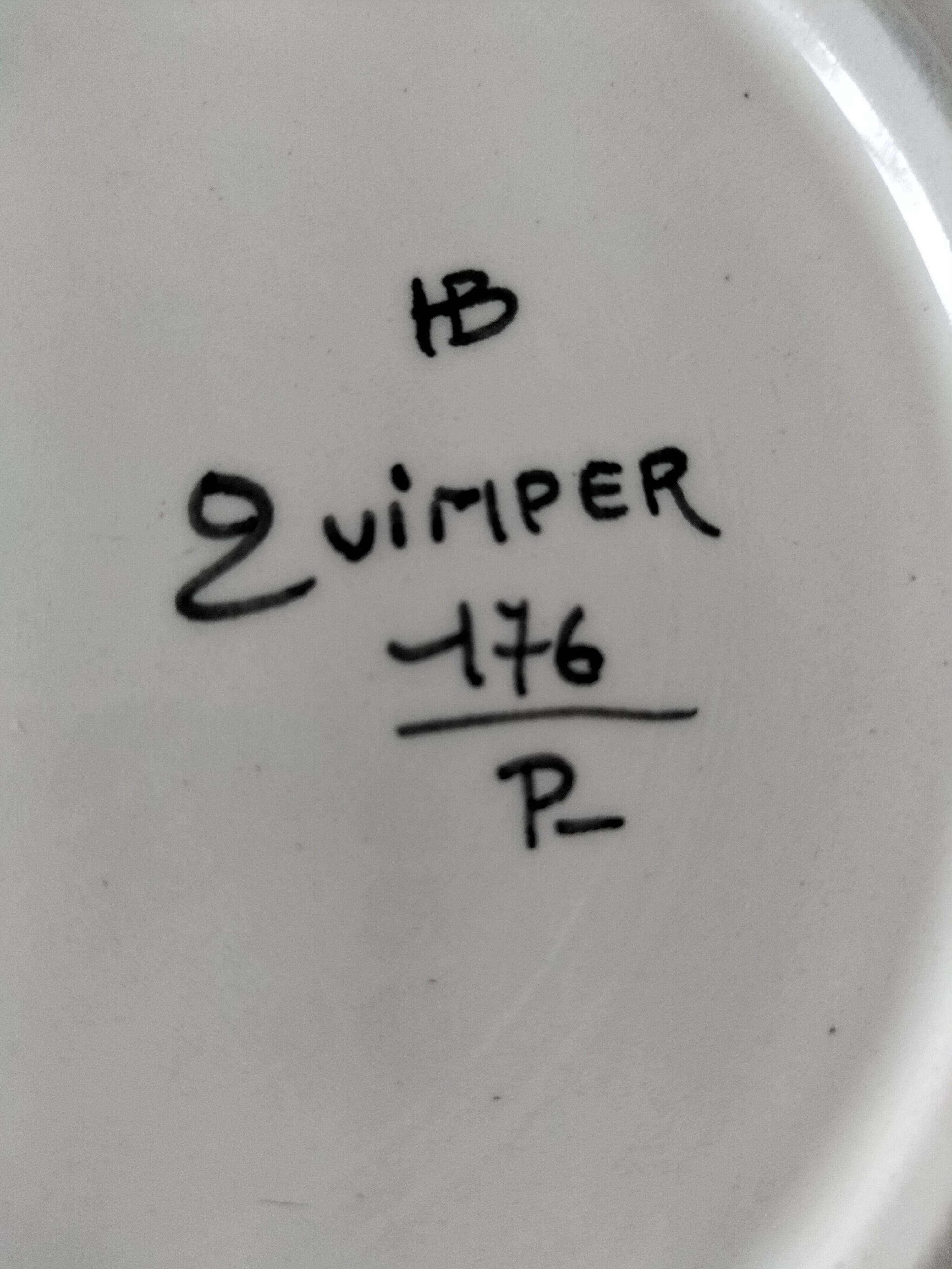 HB Quimper plate, Camaïeu model, green and saffron floral decoration