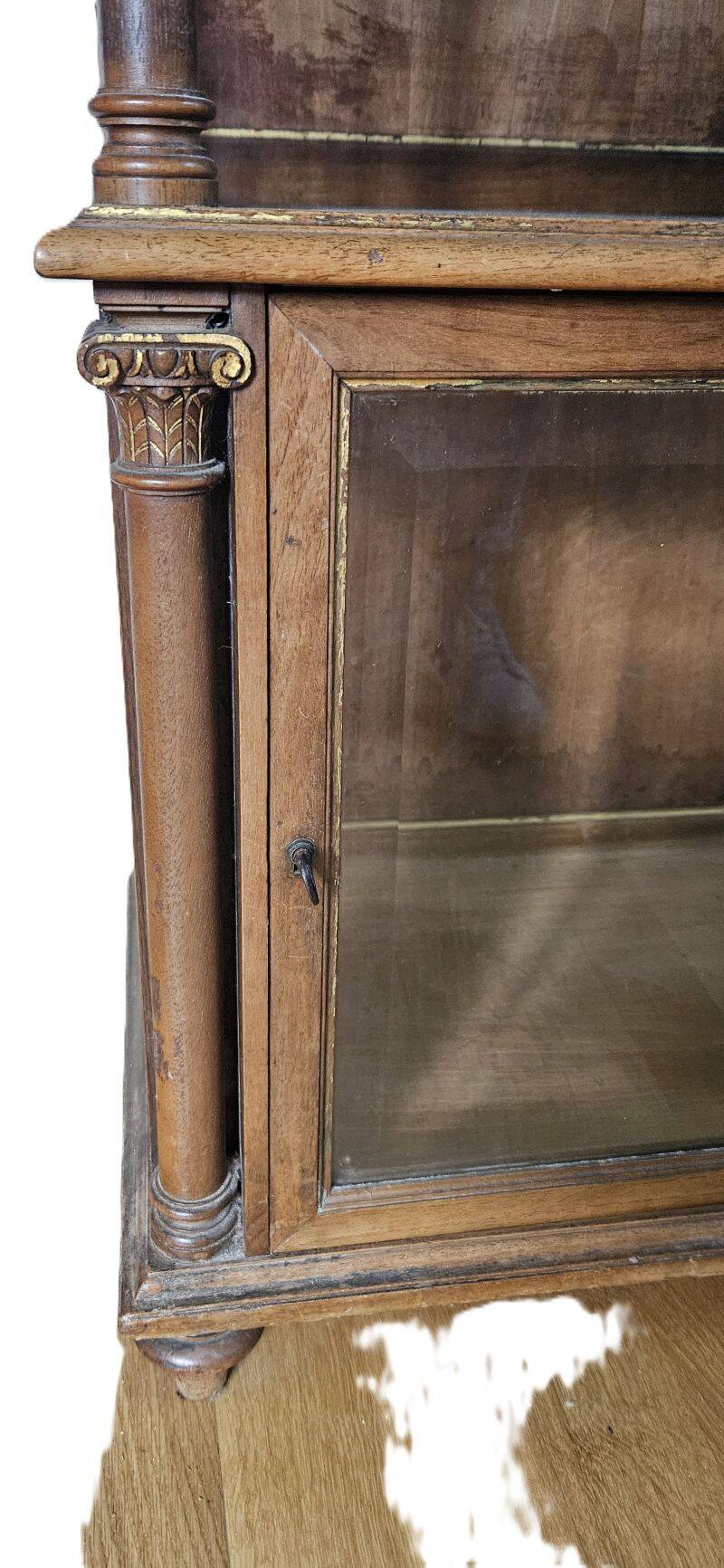 Glass-fronted walnut shelf