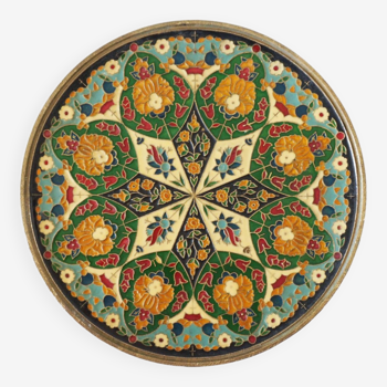 Mandala round brass and colored enamel plaque