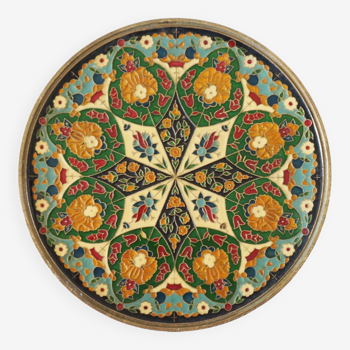 Plaque ronde en laiton et émail coloré Mandala