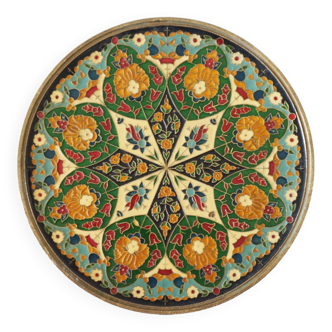 Plaque ronde en laiton et émail coloré Mandala