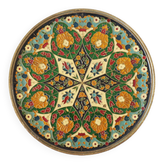 Mandala round brass and colored enamel plaque