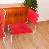 Ensemble de 4 chaises tubulaires en croute de cuir Rouge Italy, Design,1970