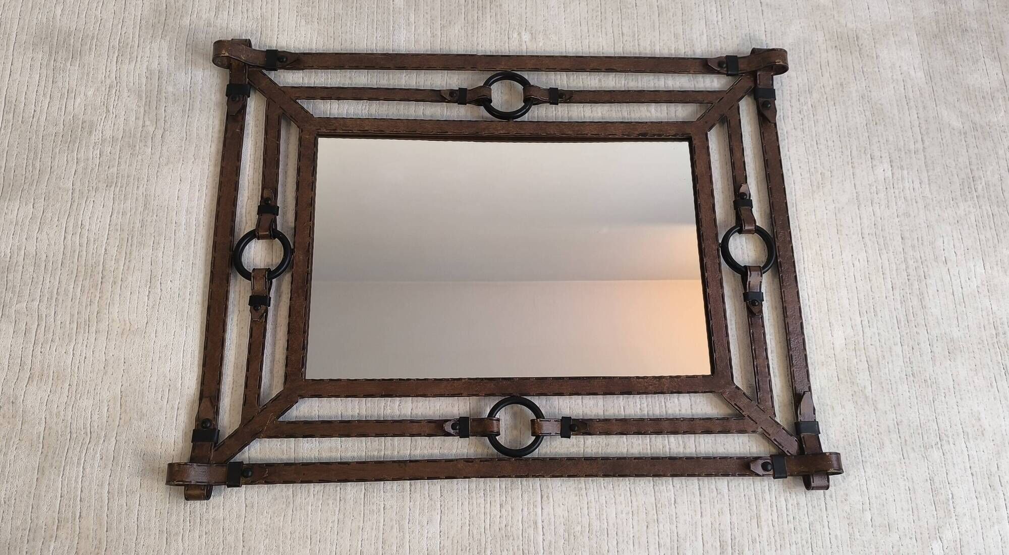 Mirror Jean-Pierre Ryckaert Leather effect, France 1960s
