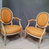 Pair of Louis XVI style medallion armchairs