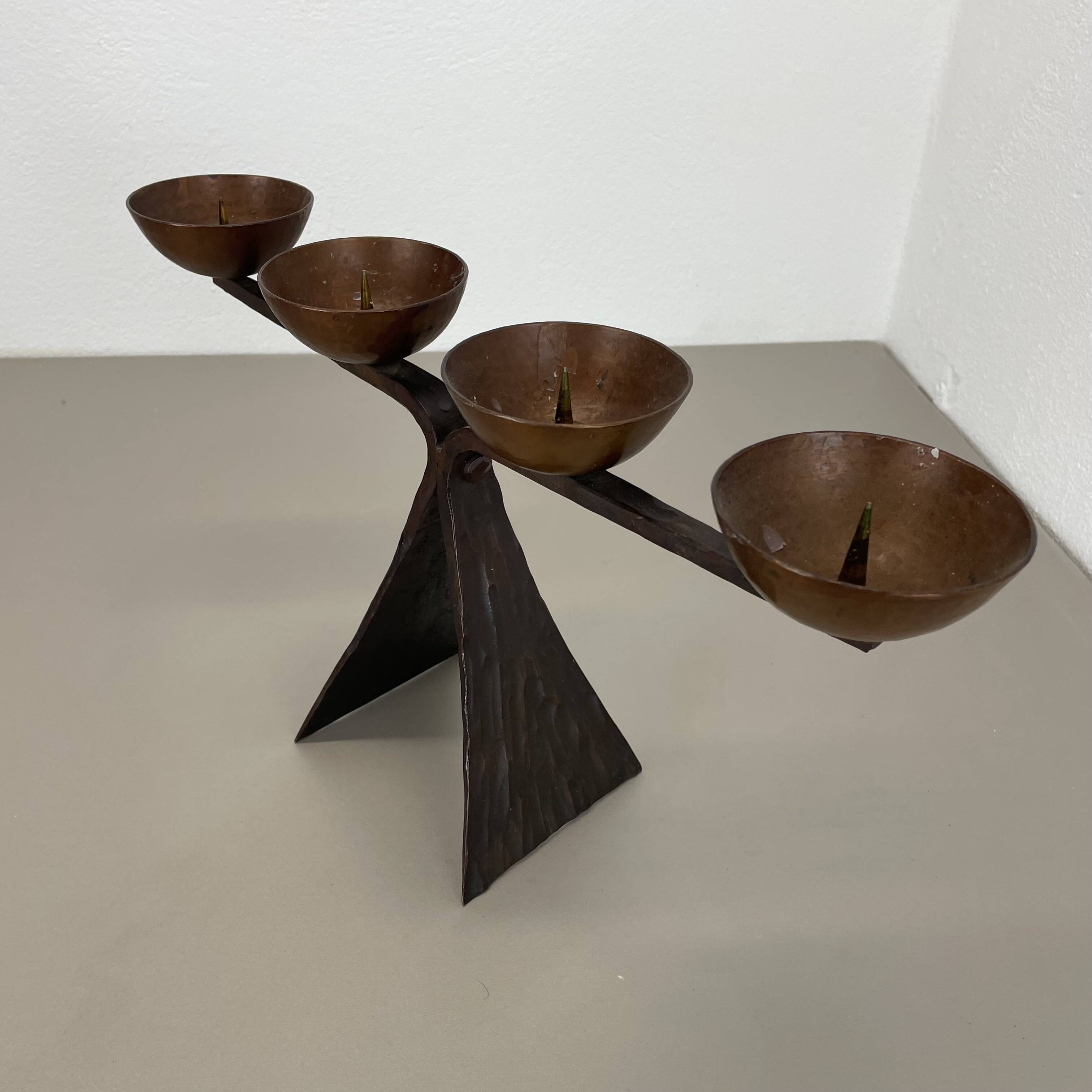 44cm Modernist Auböck Style Brutalist copper metal Candleholder, Austria 19