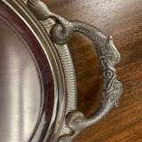 Grand plateau de service jean couzon en inox avec poignees decor poisson