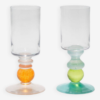 Pair of Miami Wine Glasses with Waves