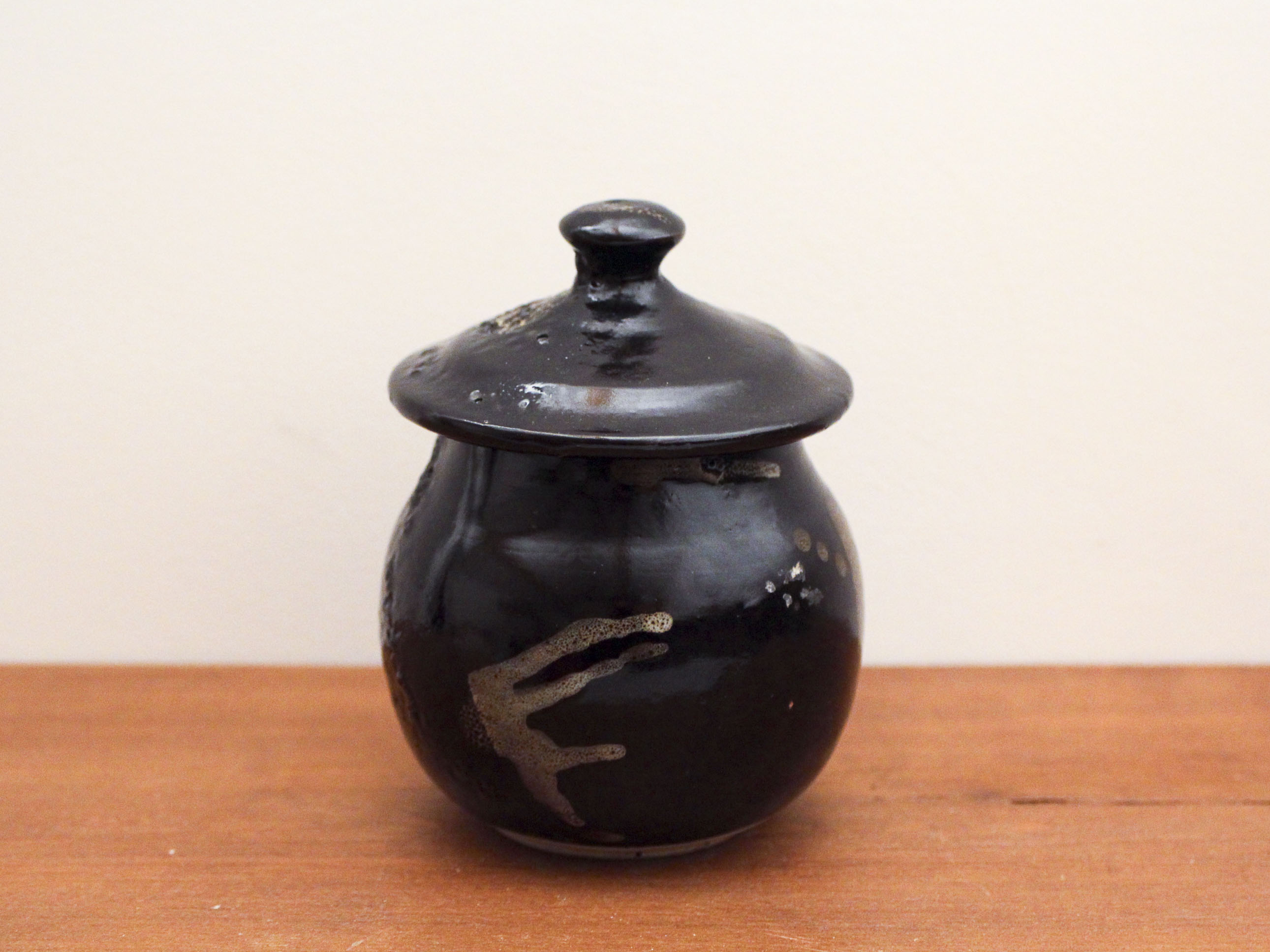 Signed ceramic covered pot