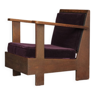 Petite chaise longue Art Déco néerlandaise en chêne, années 1920