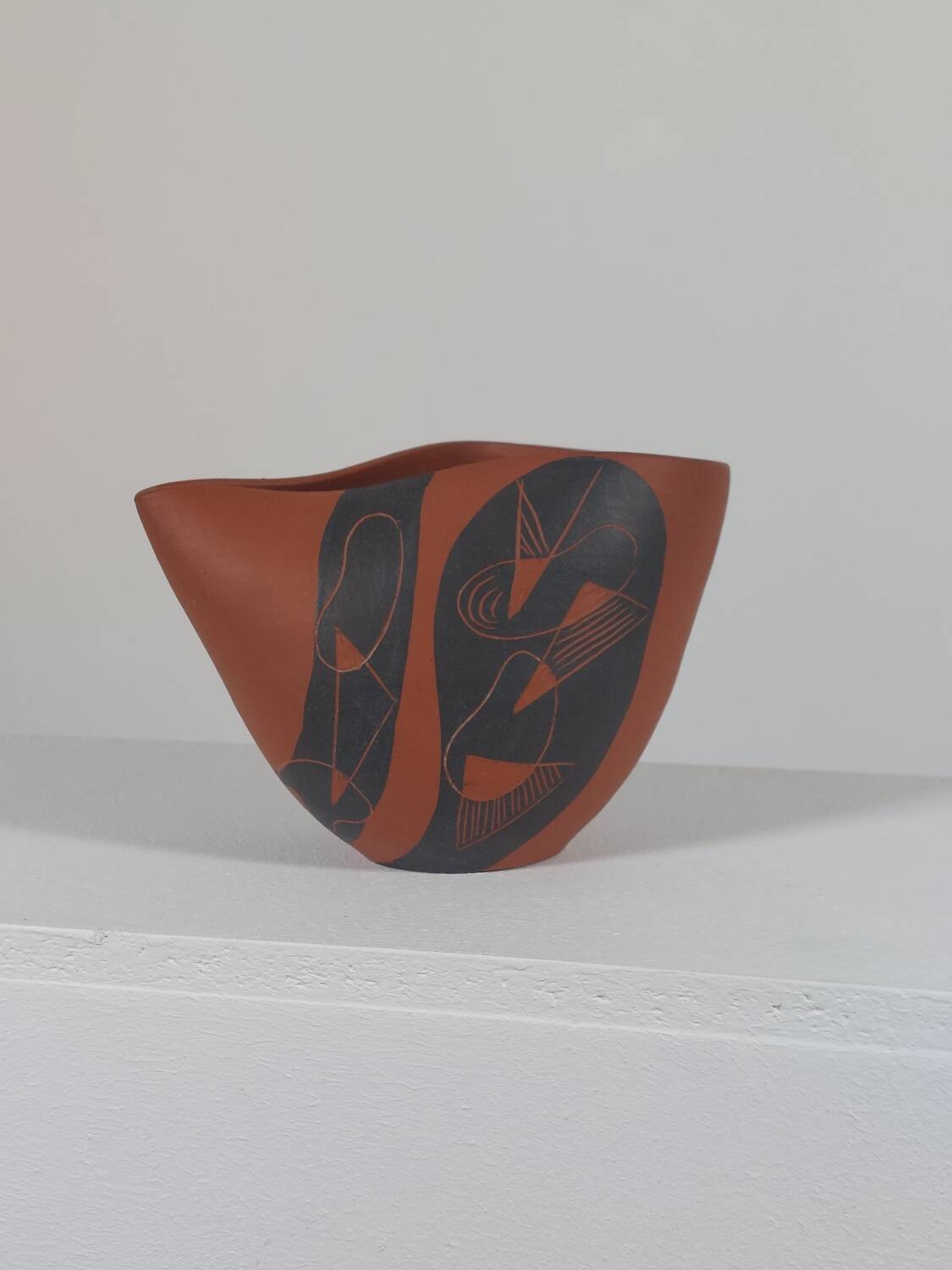 Vintage sgraffito decor ceramic vase Rudi Stahl Germany 1950s