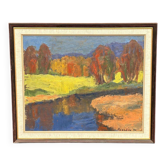 Original Mid Century Swedish Oil On Panel – “Autumn Reflections” By Svän Grandin (1906–1982) – Vintage & Framed – 45 × 54 Cm (17.7" × 21.3")