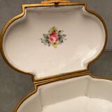 Domed porcelain box polychrome floral decoration on blue background brand Sèvres