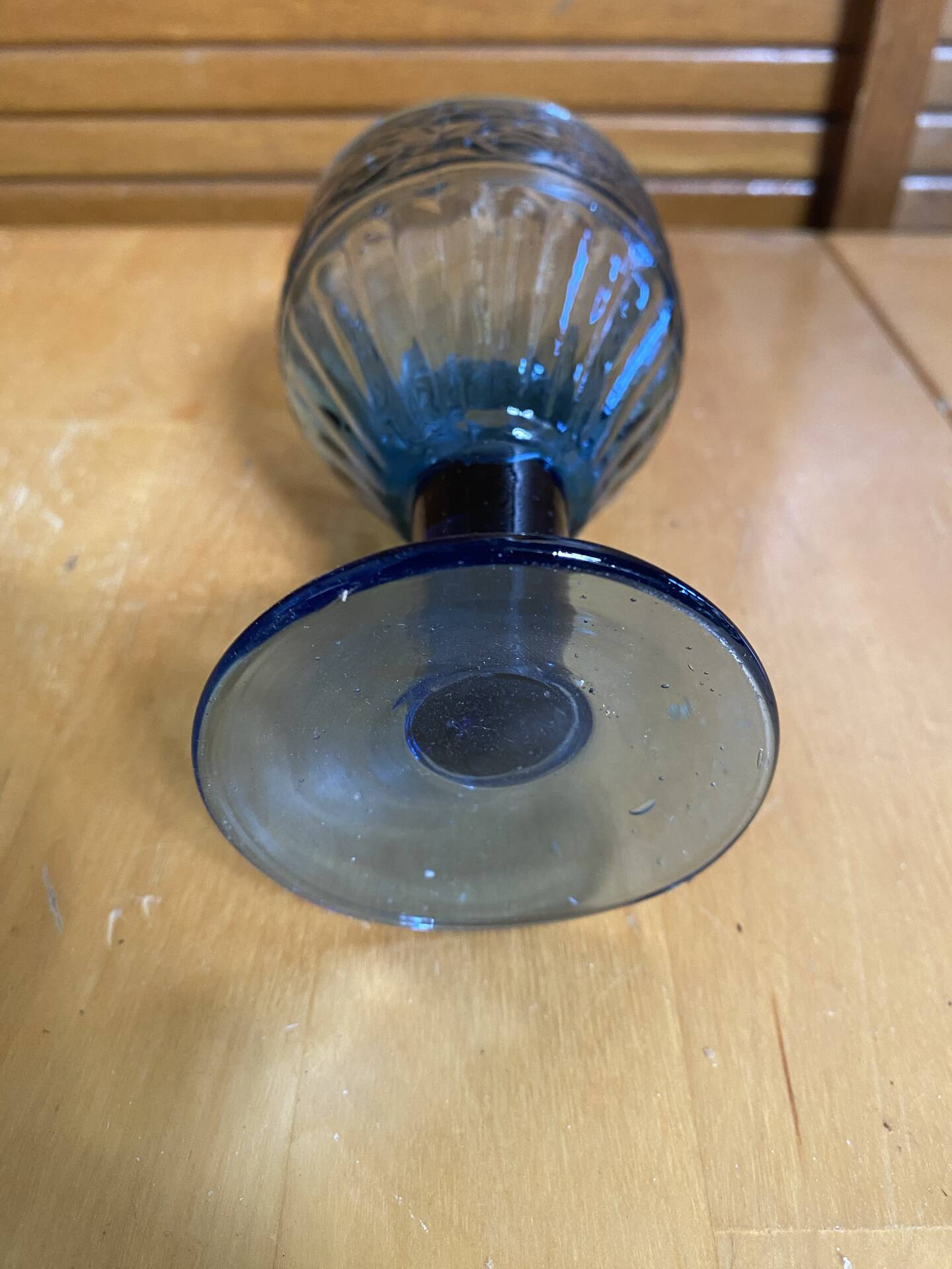 Set of 6 Blue Moulded Glass Goblets with Fruit Decor Vintage 1960s